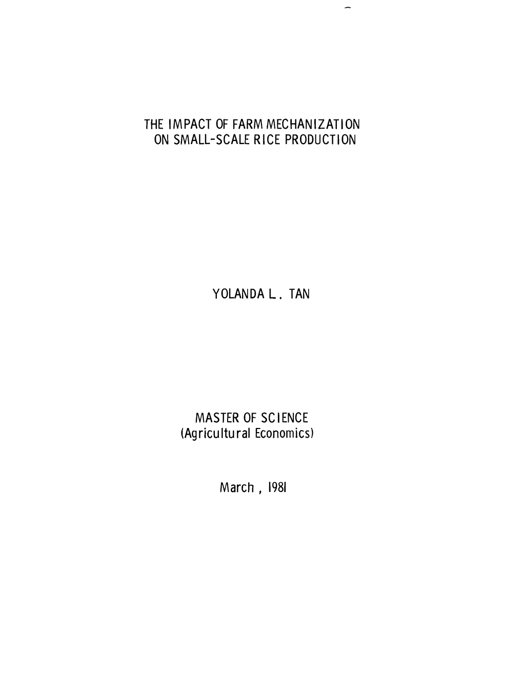 The Impact of Farm Mechanization on Small-Scale Rice Production