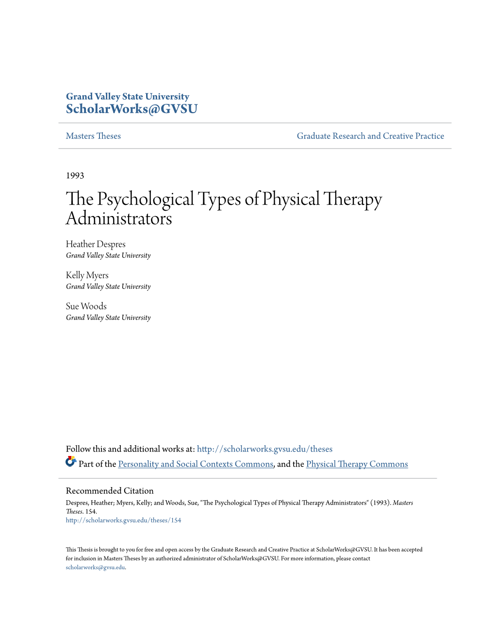 The Psychological Types of Physical Therapy Administrators