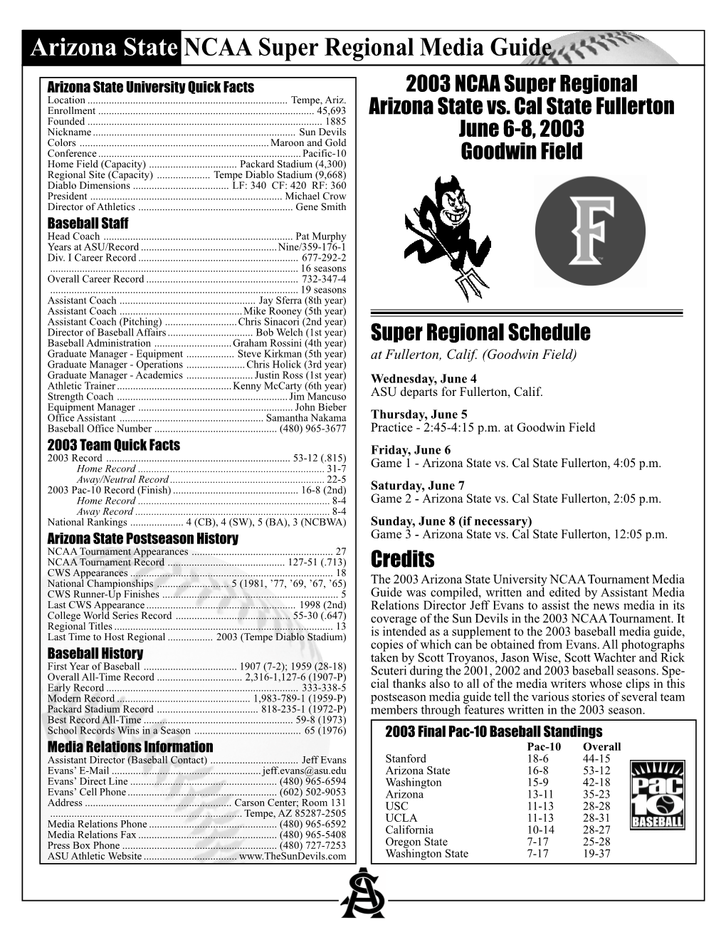 Arizona State NCAA Super Regional Media Guide