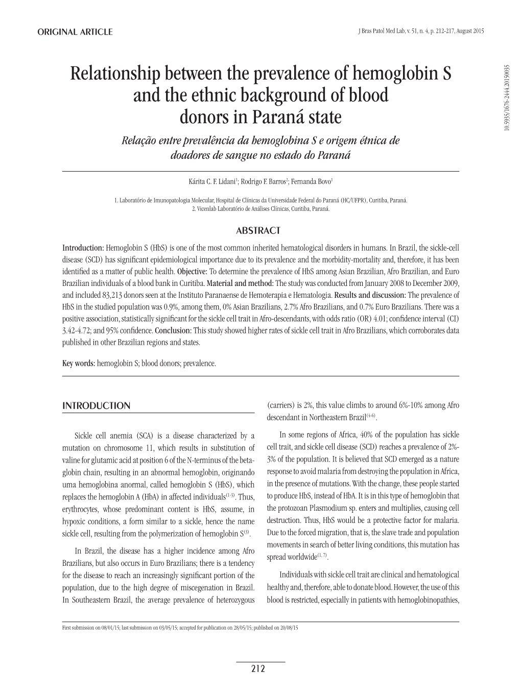 Relationship Between the Prevalence of Hemoglobin S and the Ethnic