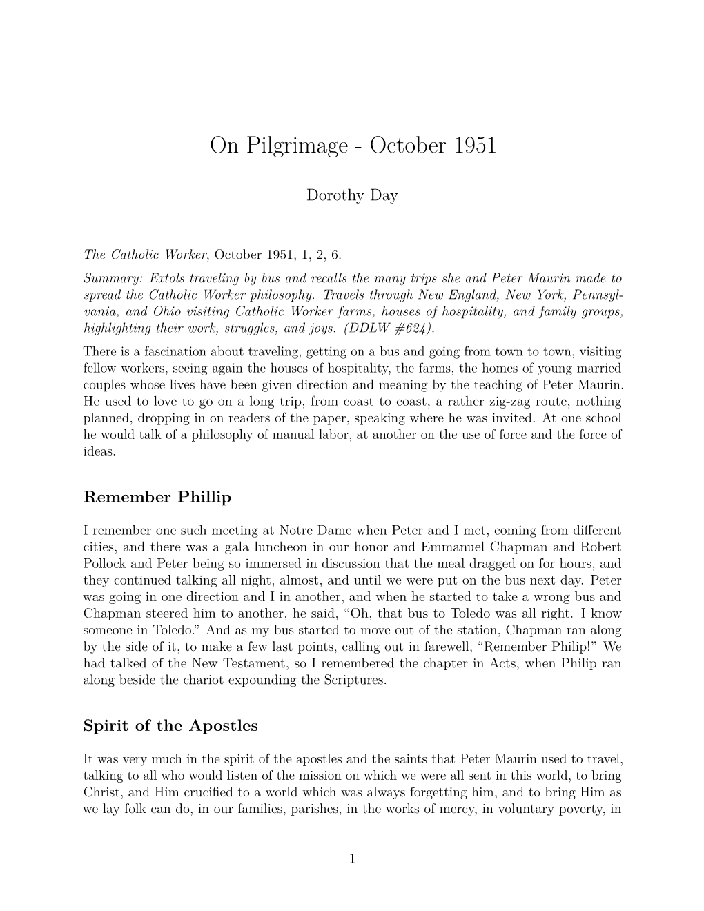 On Pilgrimage - October 1951