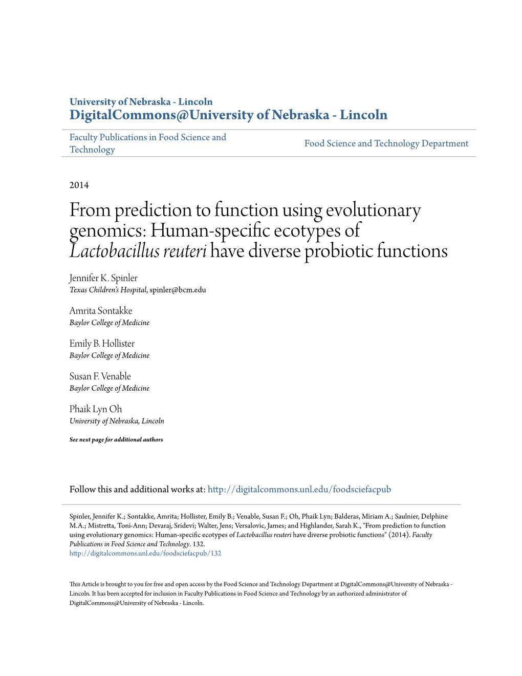 <I>Lactobacillus Reuteri</I>