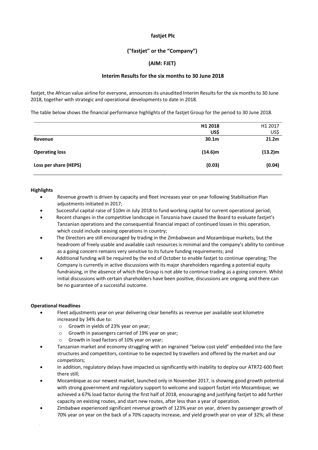 Fastjet Plc (