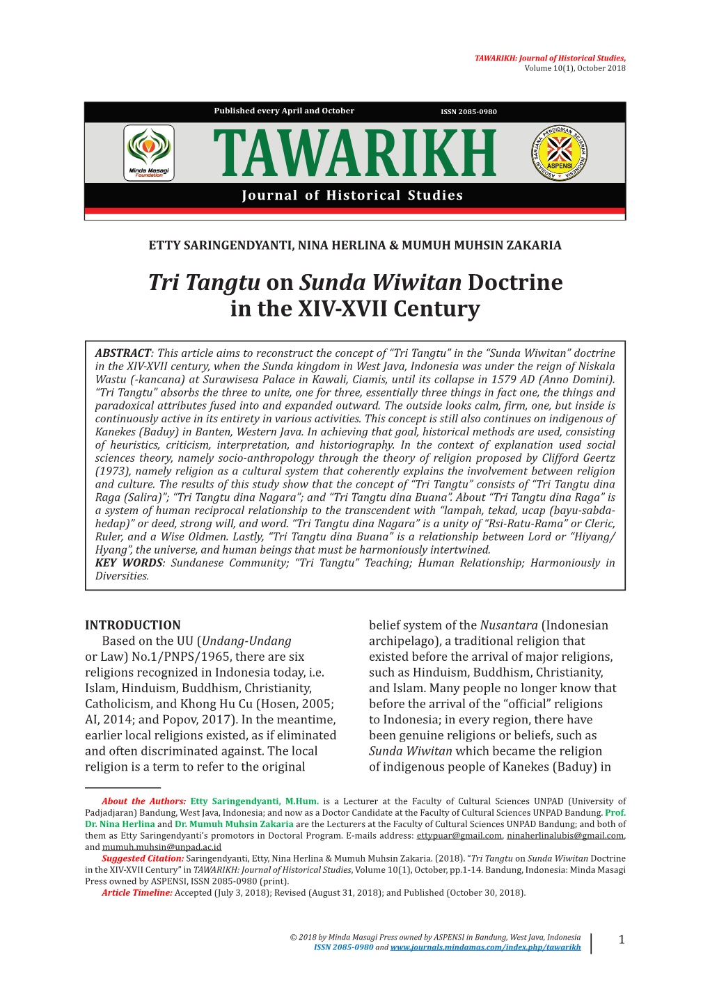 Tri Tangtu on Sunda Wiwitan Doctrine in the XIV-XVII Century