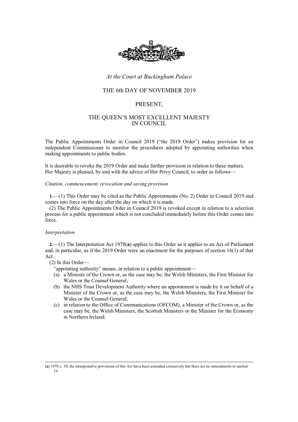 Public Appointments Order in Council 2019