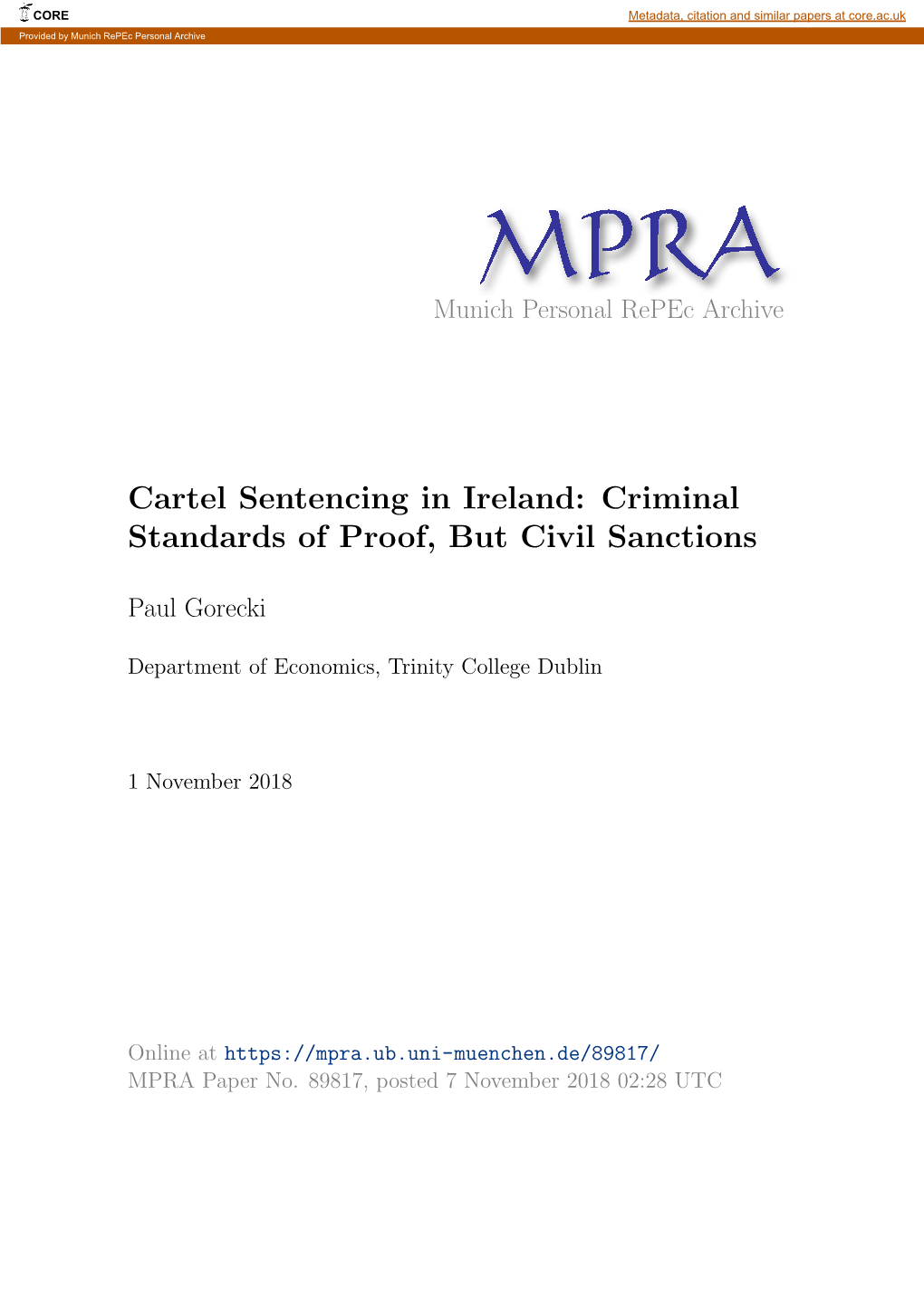 Cartel Sentencing in Ireland: Criminal Standards of Proof, but Civil Sanctions