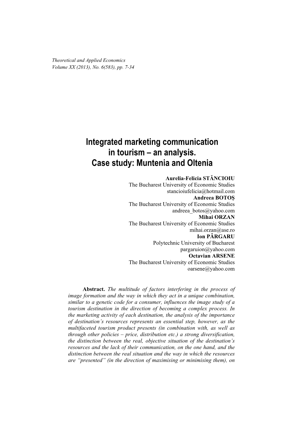 Integrated Marketing Communication in Tourism – an Analysis