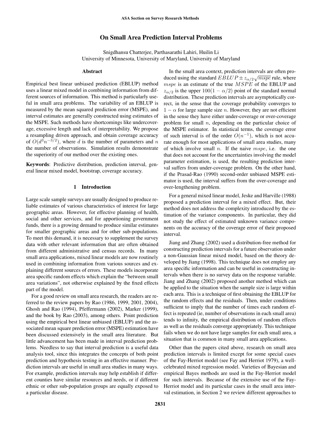 On Small Area Prediction Interval Problems