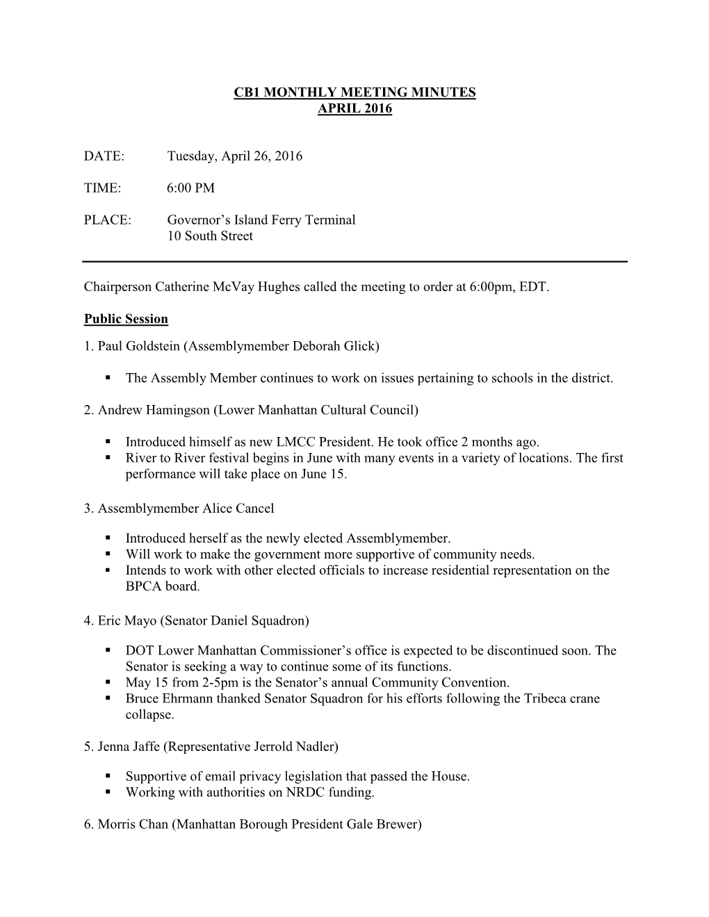 Cb1 Monthly Meeting Minutes April 2016 Date