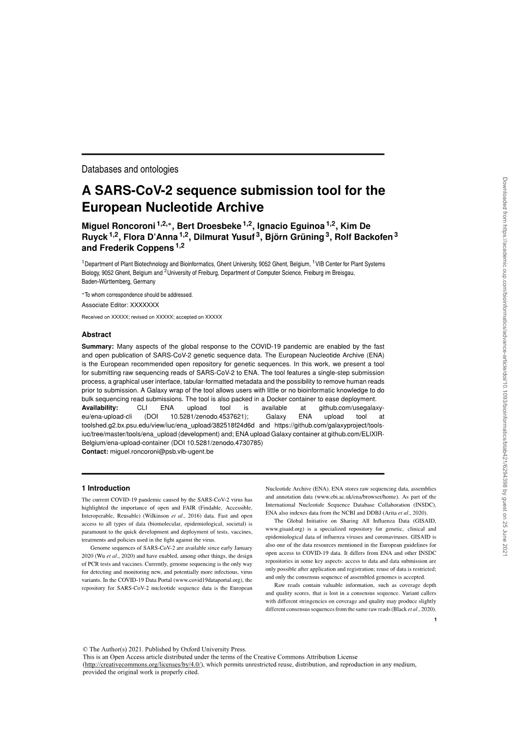 A SARS-Cov-2 Sequence Submission Tool for the European Nucleotide