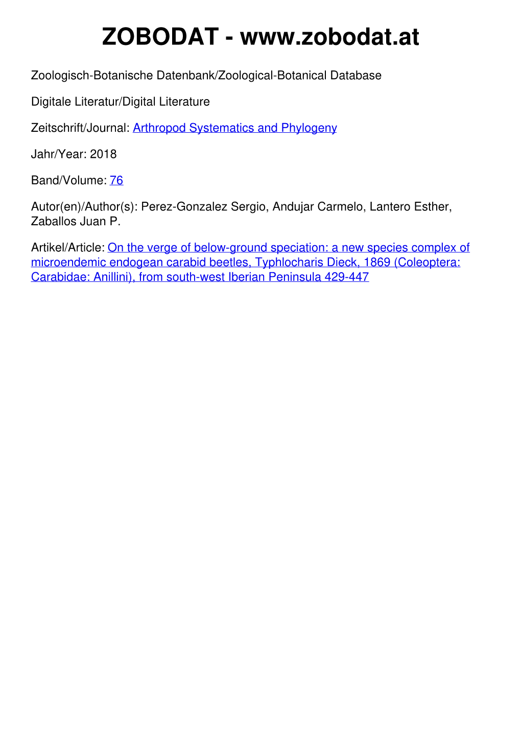 A New Species Complex of Microendemic Endogean Carabid…