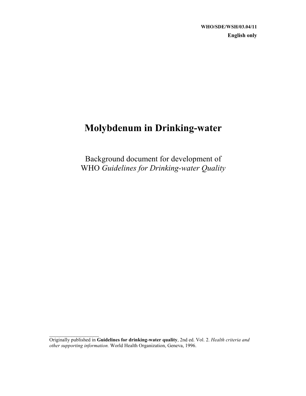 Molybdenum in Drinking-Water