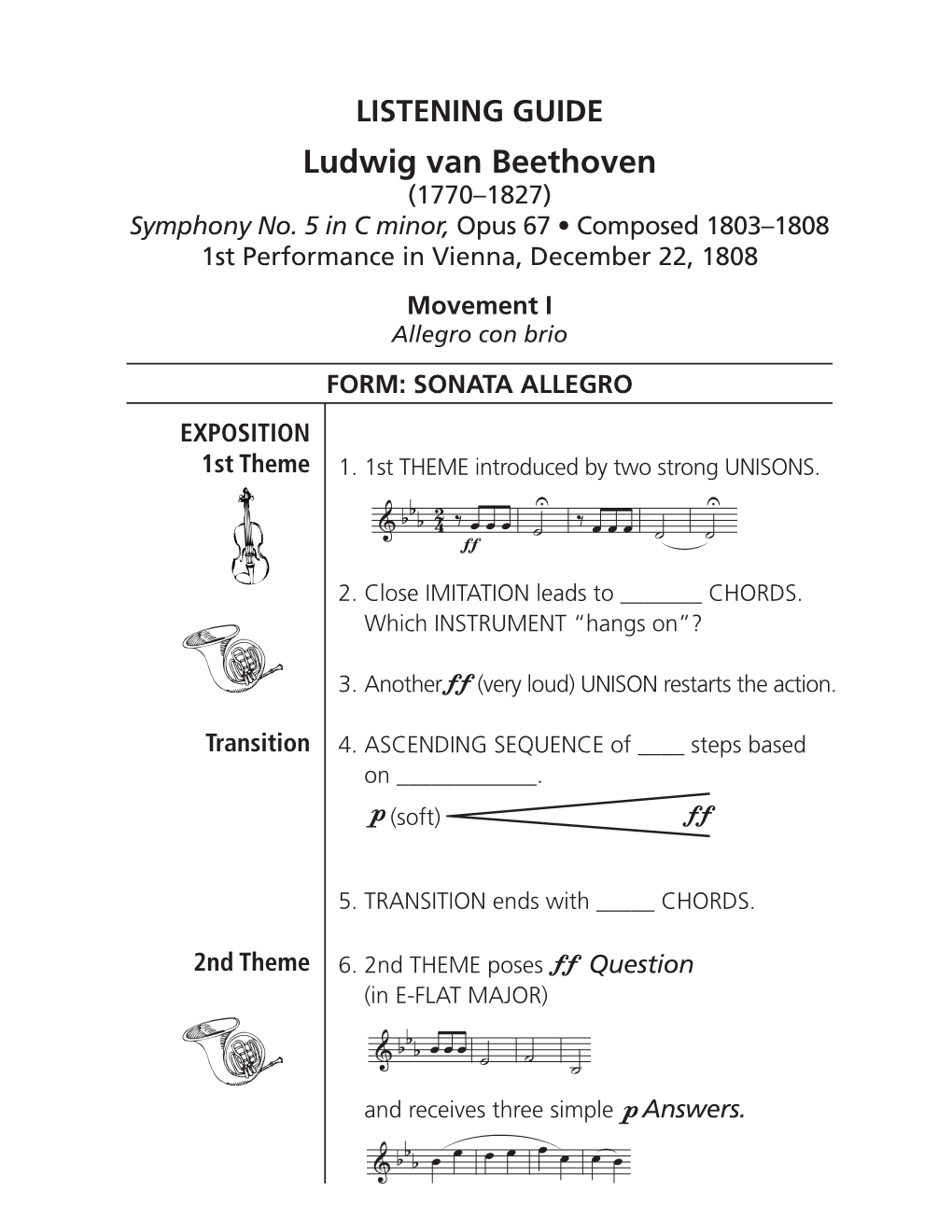 LISTENING GUIDE Ludwig Van Beethoven (1770–1827) Symphony No