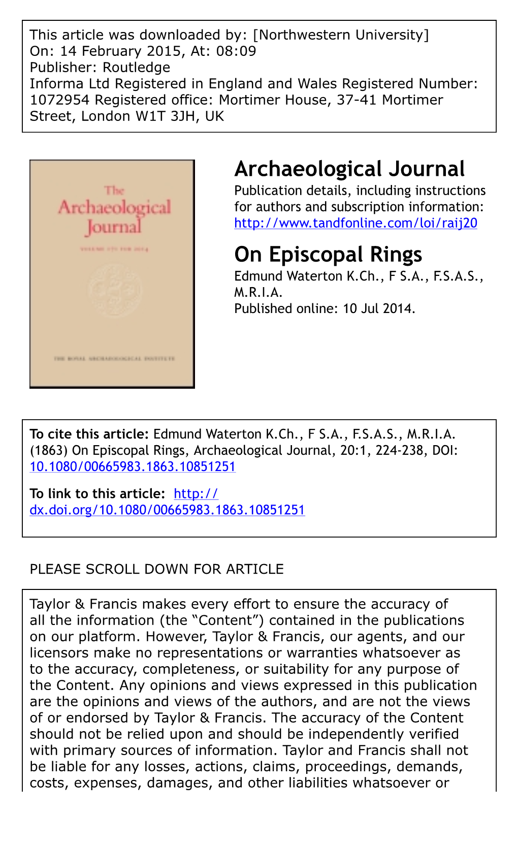 Archaeological Journal on Episcopal Rings