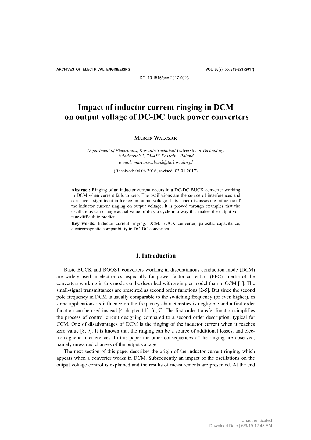 Impact of Inductor Current Ringing in DCM on Output Voltage of DC-DC Buck Power Converters