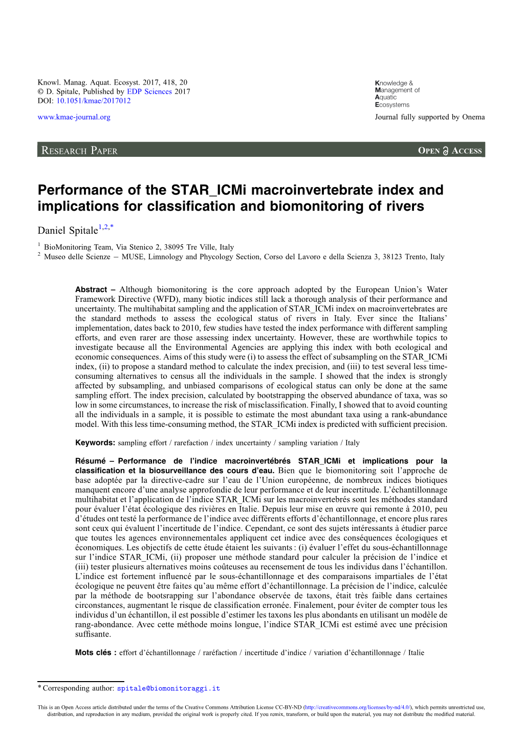 Performance of the STAR Icmi Macroinvertebrate Index and Implications for Classiﬁcation and Biomonitoring of Rivers