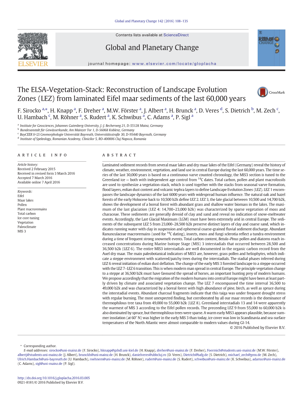 The ELSA-Vegetation-Stack: Reconstruction of Landscape Evolution Zones (LEZ) from Laminated Eifel Maar Sediments of the Last 60,000 Years