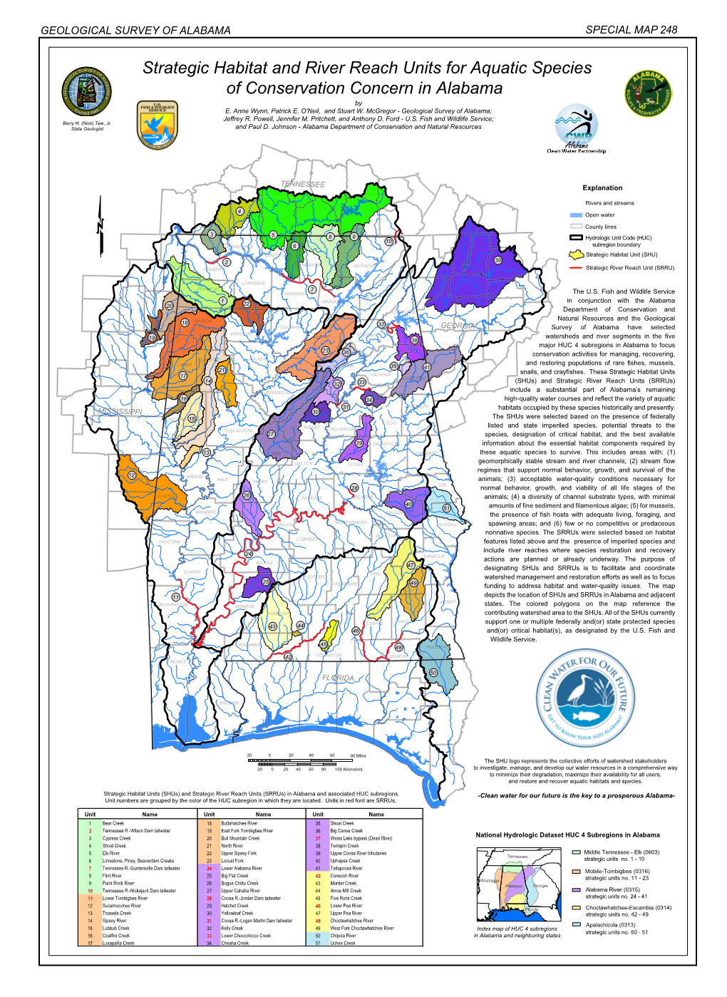 Strategic Habitat and River Reach Units for Aquatic Species of Conservation Concern in Alabama by E