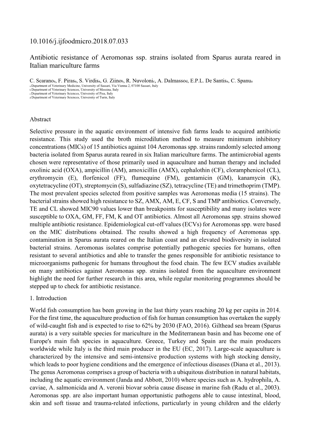 10.1016/J.Ijfoodmicro.2018.07.033 Antibiotic Resistance of Aeromonas