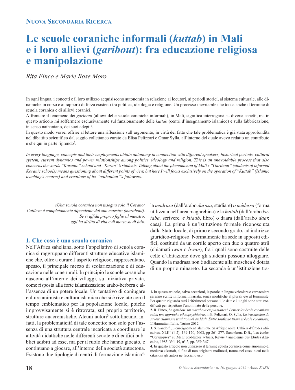 Le Scuole Coraniche Informali (Kuttab) in Mali E I Loro Allievi (Garibout): Fra