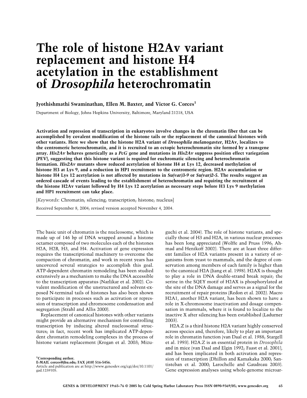 The Role of Histone H2av Variant Replacement and Histone H4 Acetylation in the Establishment of Drosophila Heterochromatin