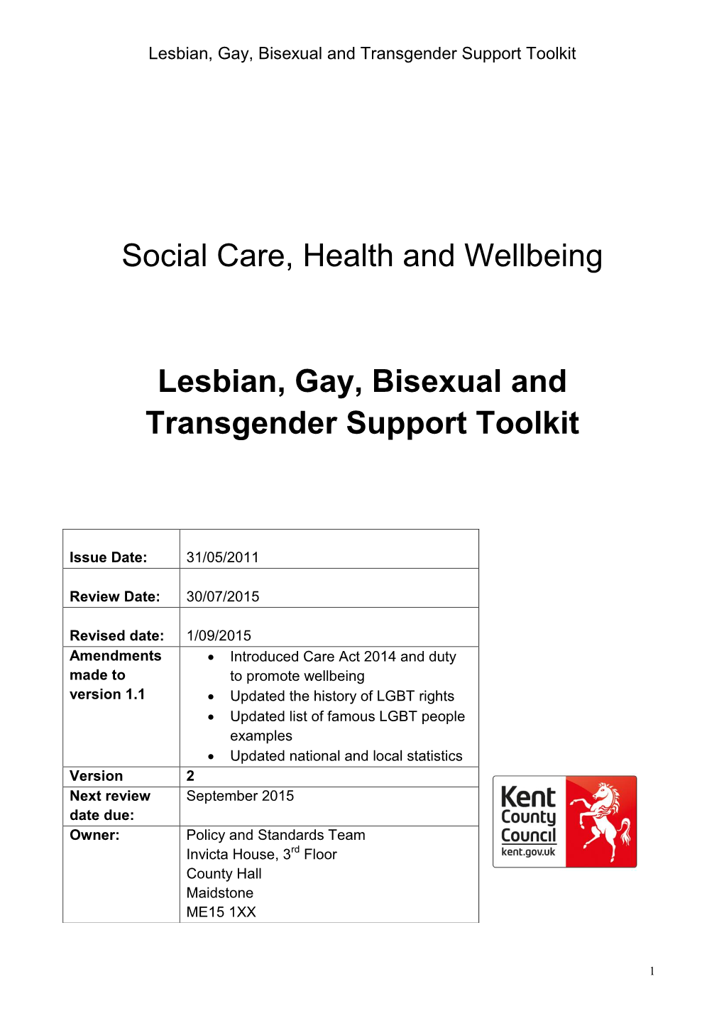 Lesbian, Gay, Bisexual and Transgender Support Toolkit