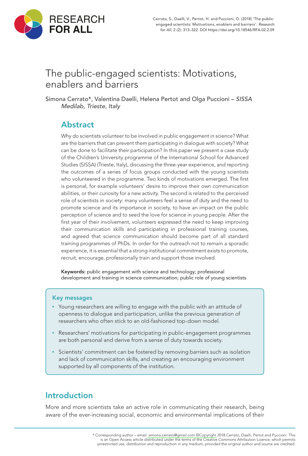 The Public-Engaged Scientists: Motivations, Enablers and Barriers