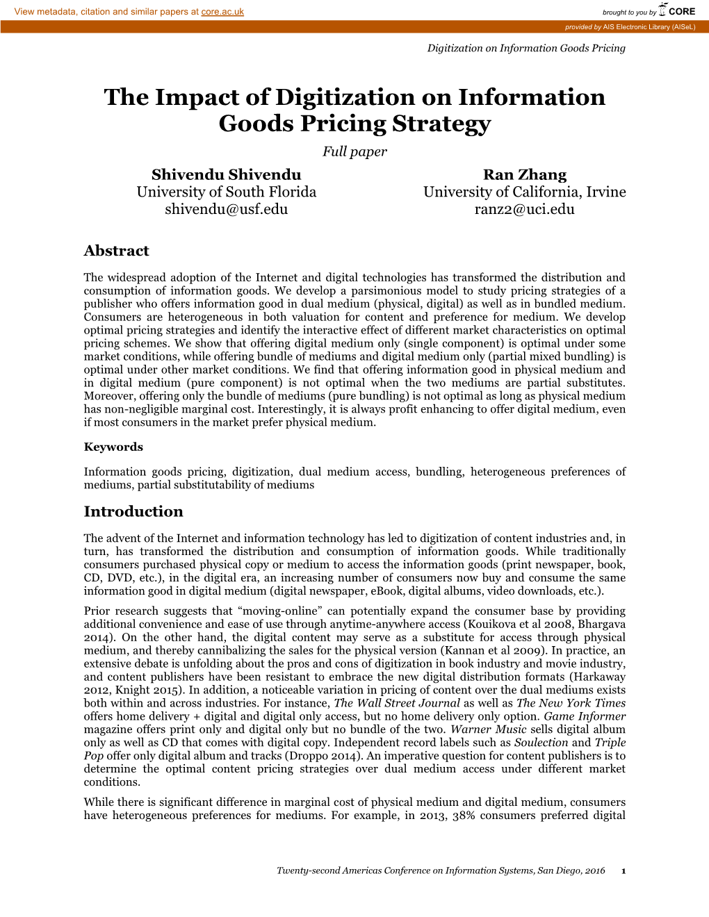 The Impact of Digitization on Information Goods Pricing Strategy