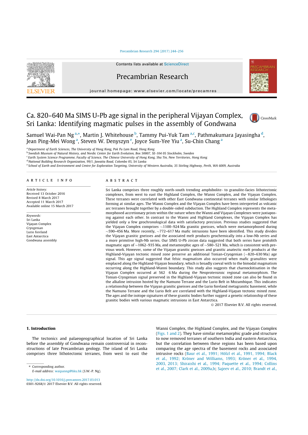 Precambrian Research 294 (2017) 244–256
