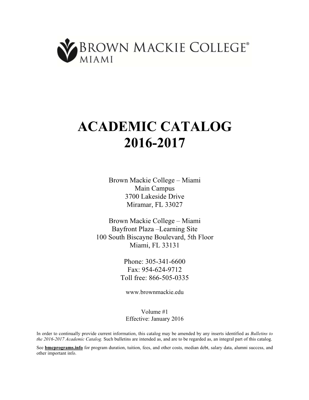 Academic Catalog 2016-2017