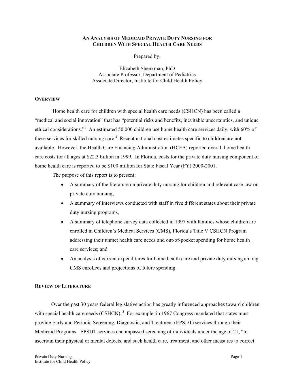 An Analysis of Medicaid Private Duty Nursing for Children with Special Health Care Needs