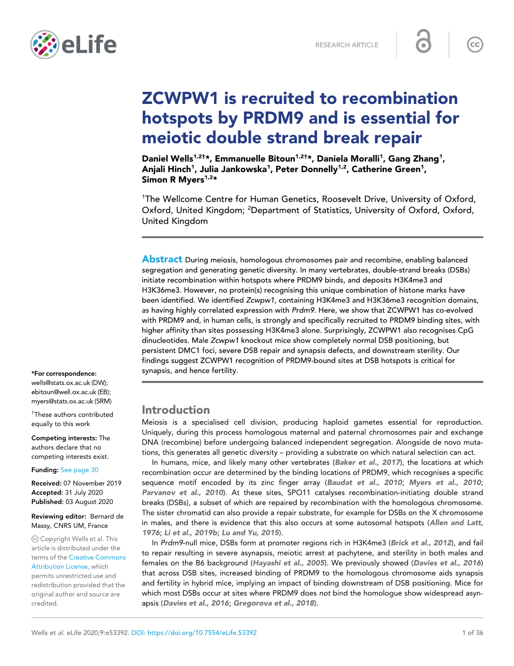 ZCWPW1 Is Recruited to Recombination Hotspots by PRDM9