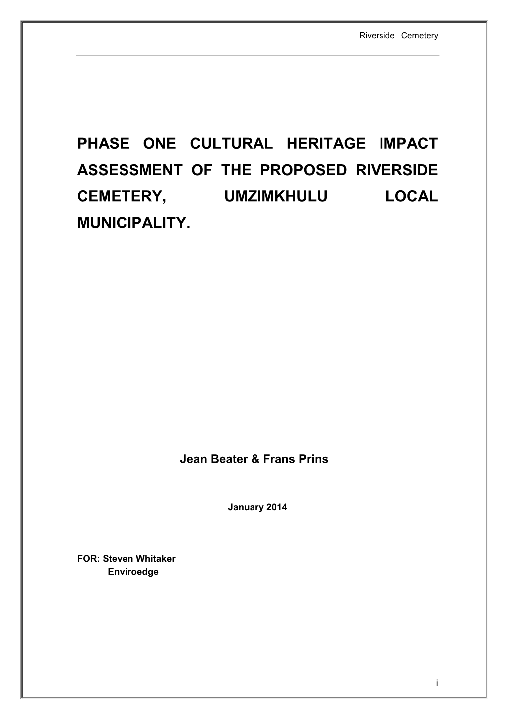Umzimkhulu Cemeteries Riverside HIA Report.Pdf