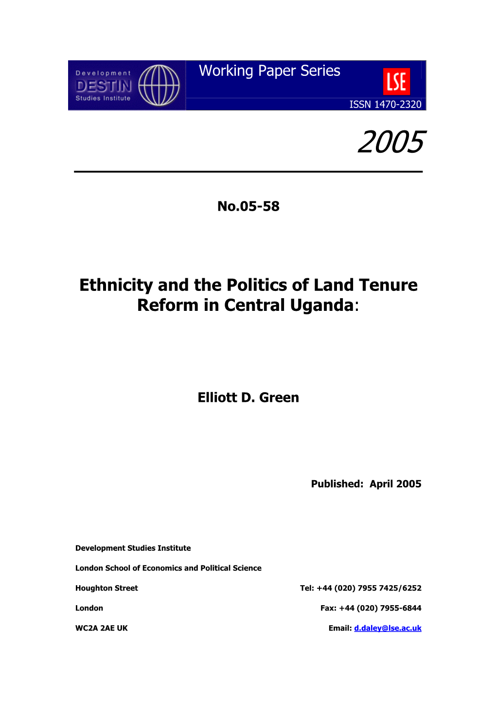 Ethnicity and the Politics of Land Tenure: Reform in Central Uganda