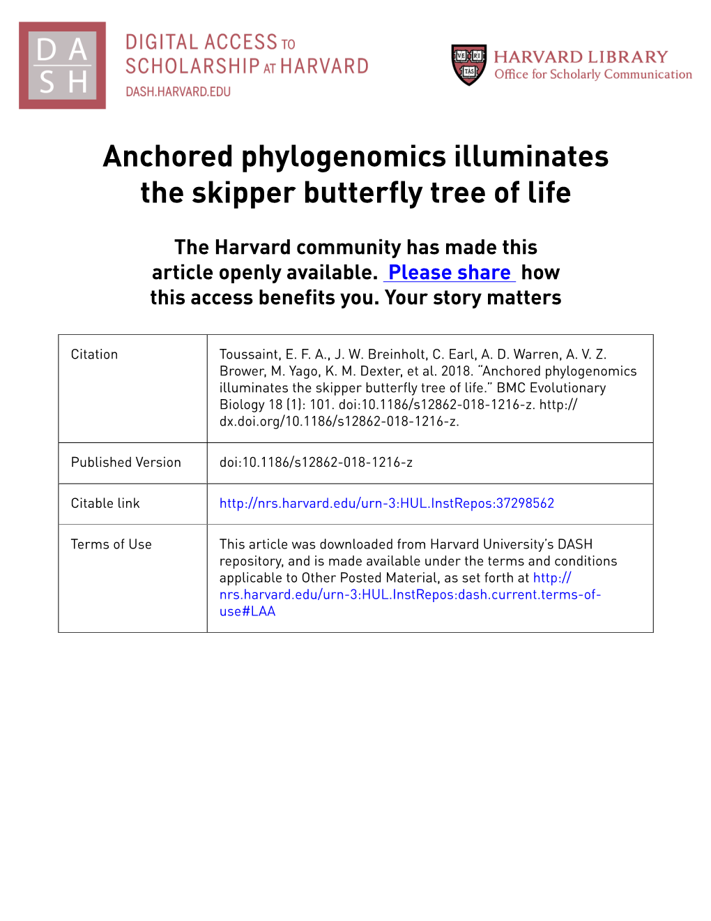 Anchored Phylogenomics Illuminates the Skipper Butterfly Tree of Life