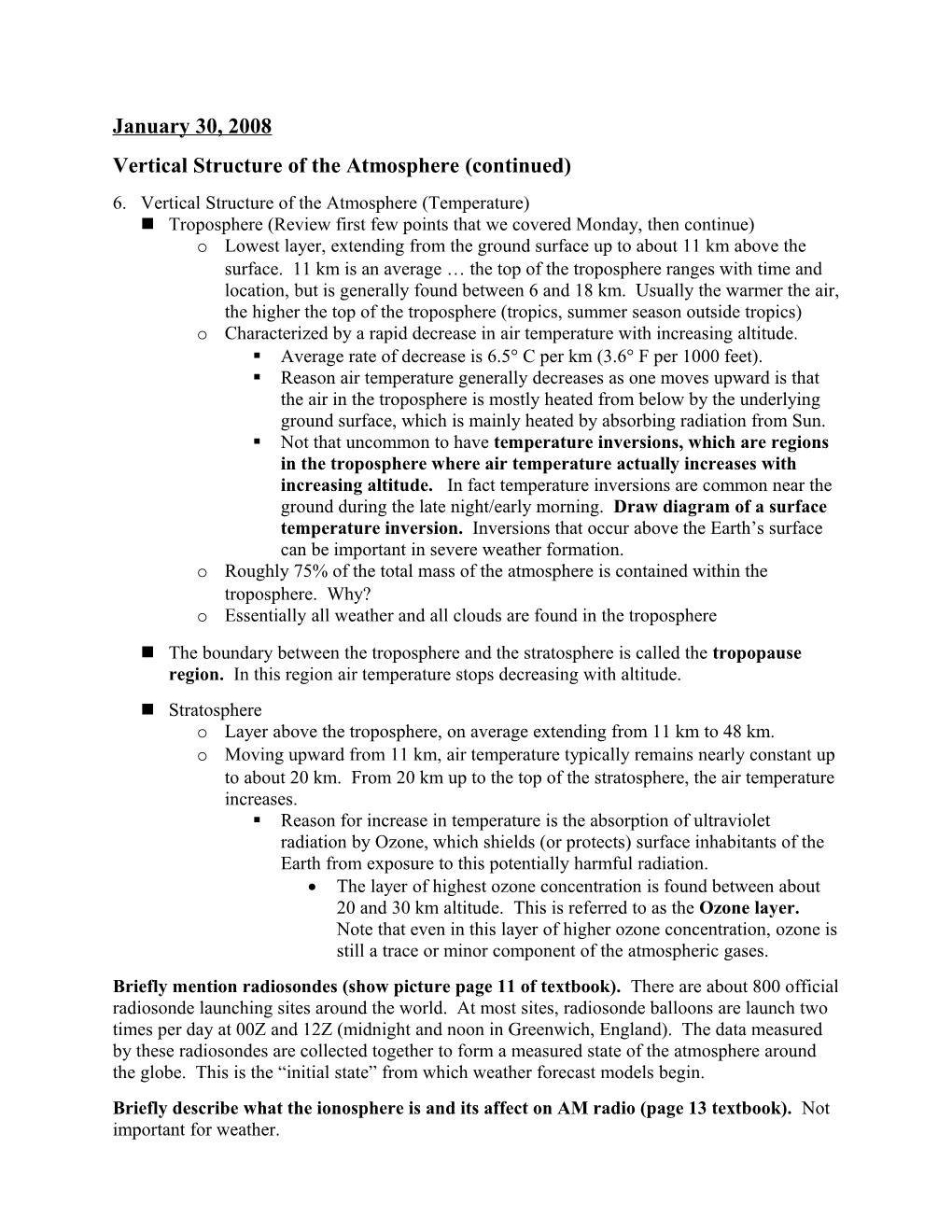 Vertical Structure of the Atmosphere (Continued)