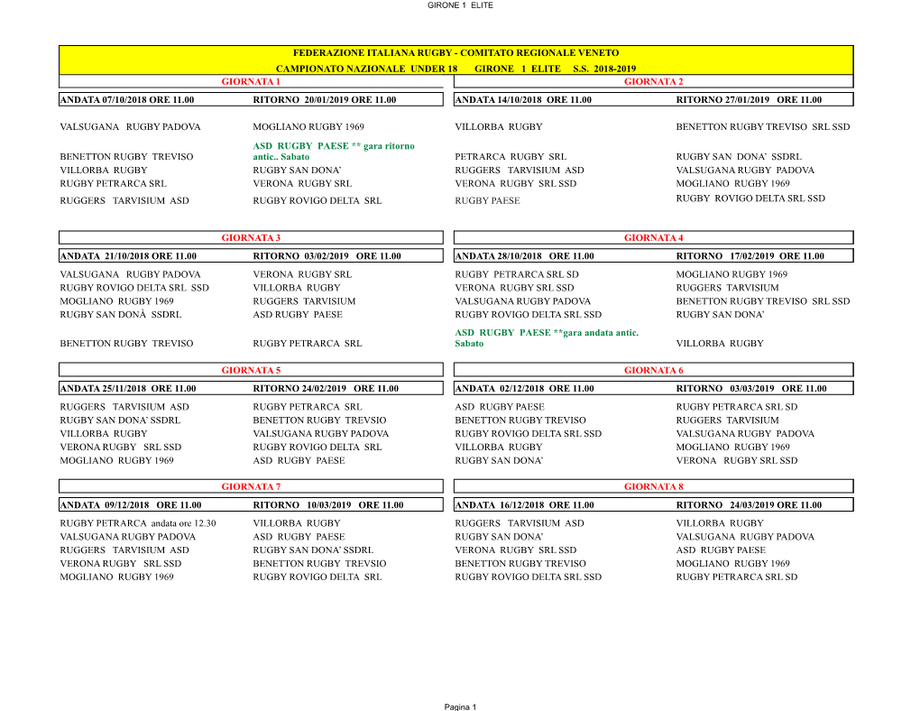 Comitato Regionale Veneto Campionato Nazionale Under 18 Girone 1 Elite S.S