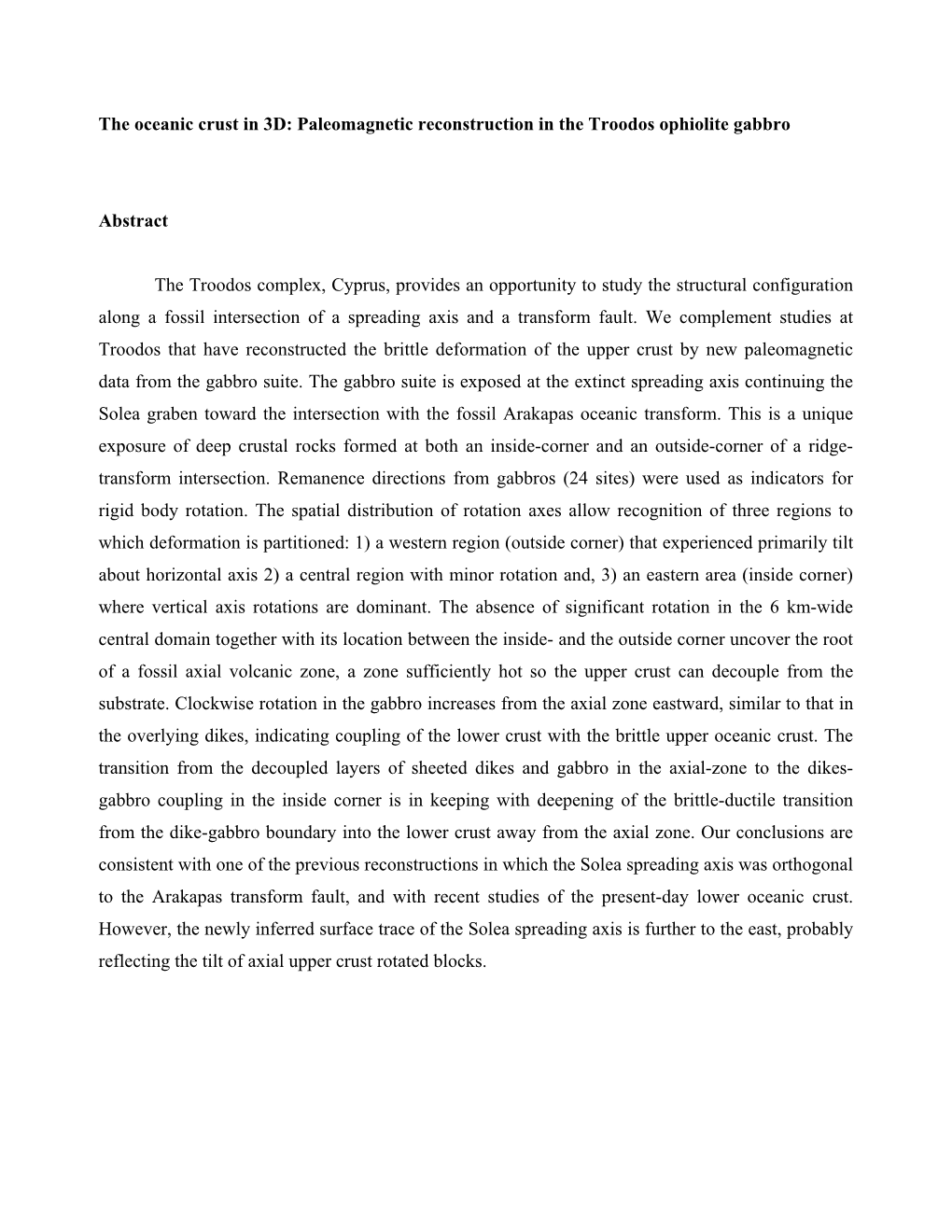 Paleomagnetic Reconstruction in the Troodos Ophiolite Gabbro