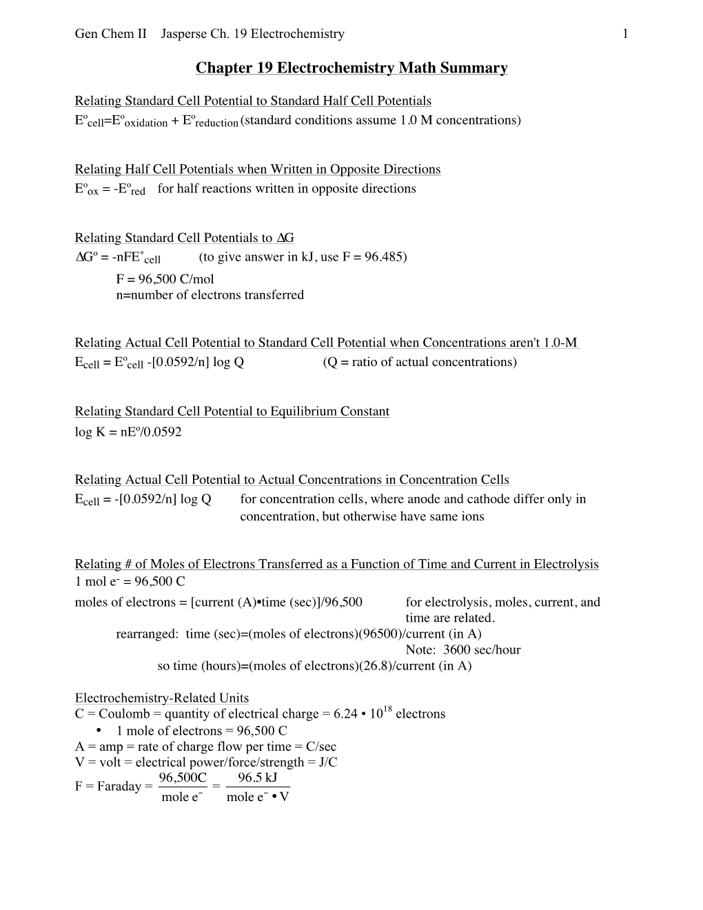 Gen Chem II Jasperse Ch. 19 Electrochemistry 1