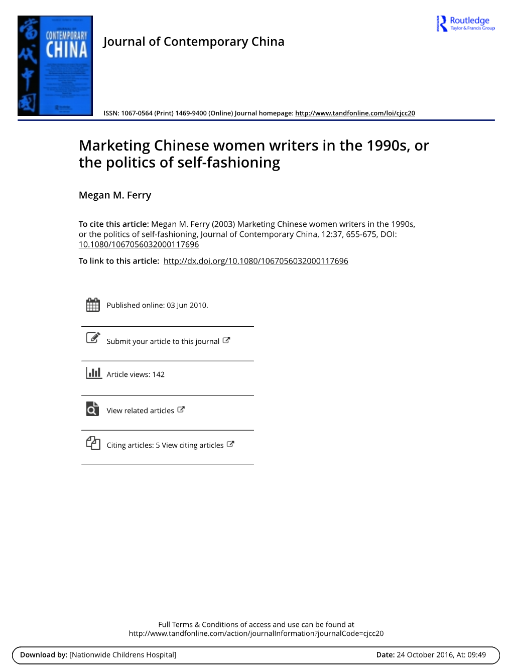 Marketing Chinese Women Writers in the 1990S, Or the Politics of Self-Fashioning