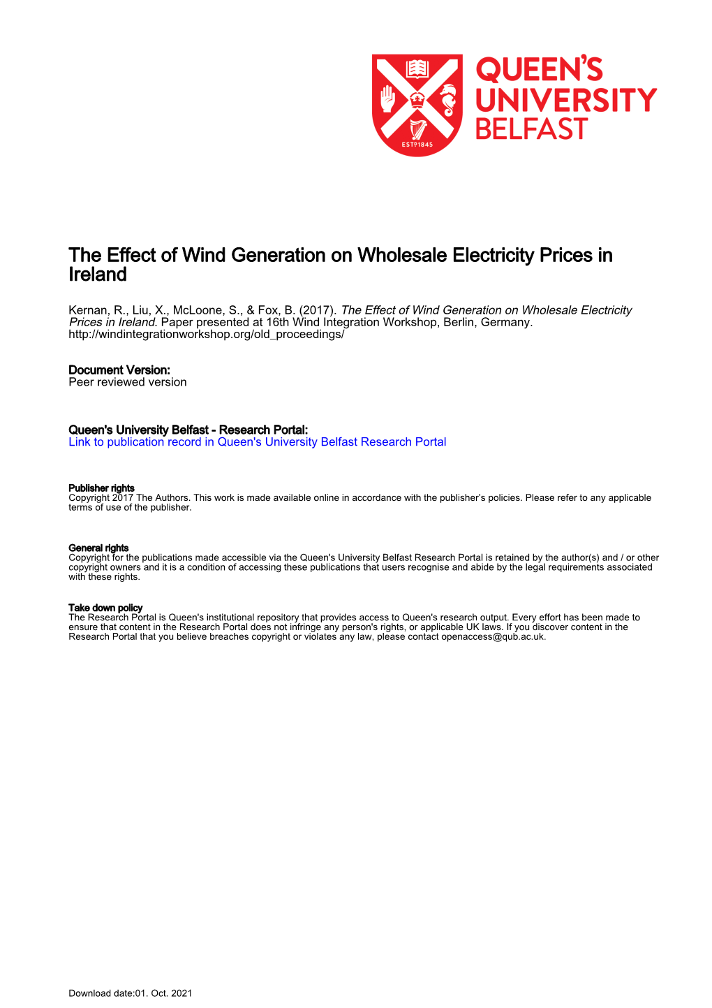 The Effect of Wind Generation on Wholesale Electricity Prices in Ireland