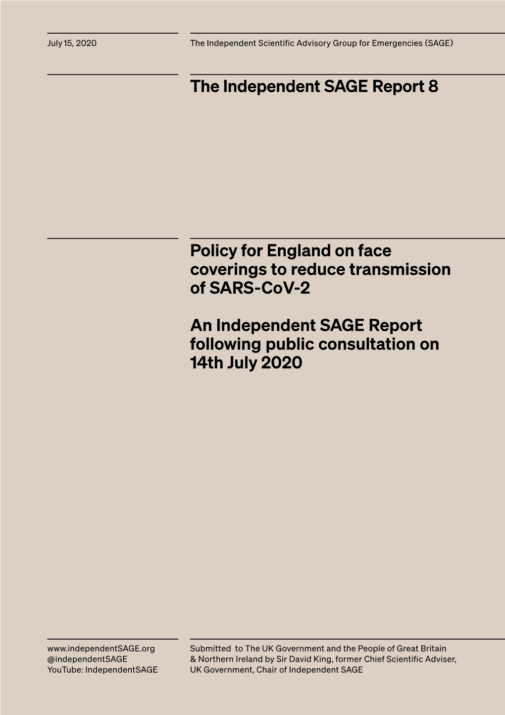 Policy for England on Face Coverings to Reduce Transmission of SARS-Cov-2