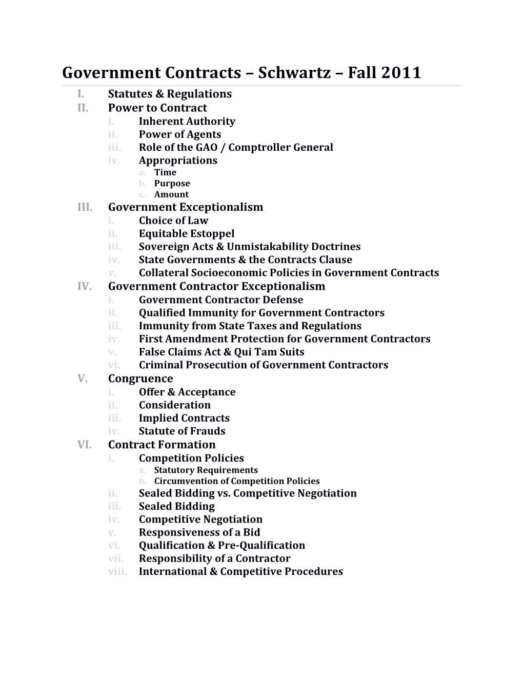 Government Contracts Schwartz Fall 2011