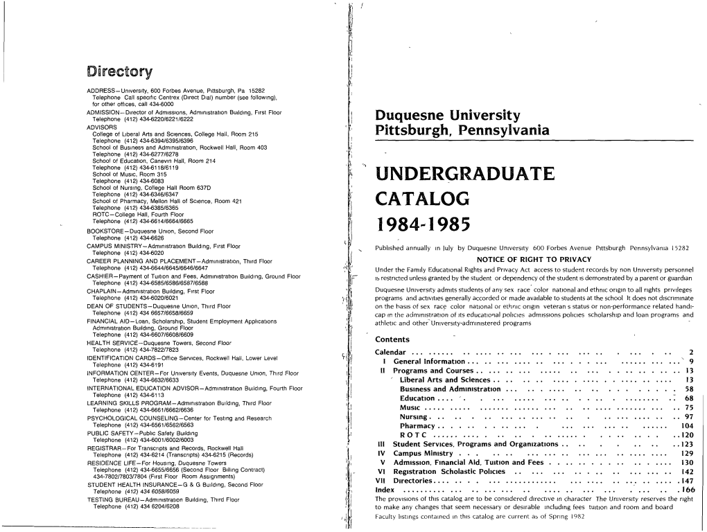 Duquesne University Pittsburgh, Pennsylvania UNDERGRADUATE