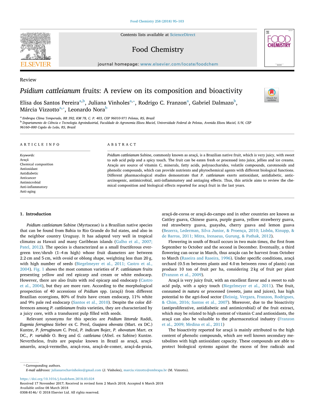 Psidium Cattleianum Fruits a Review on Its Composition and Bioactivity