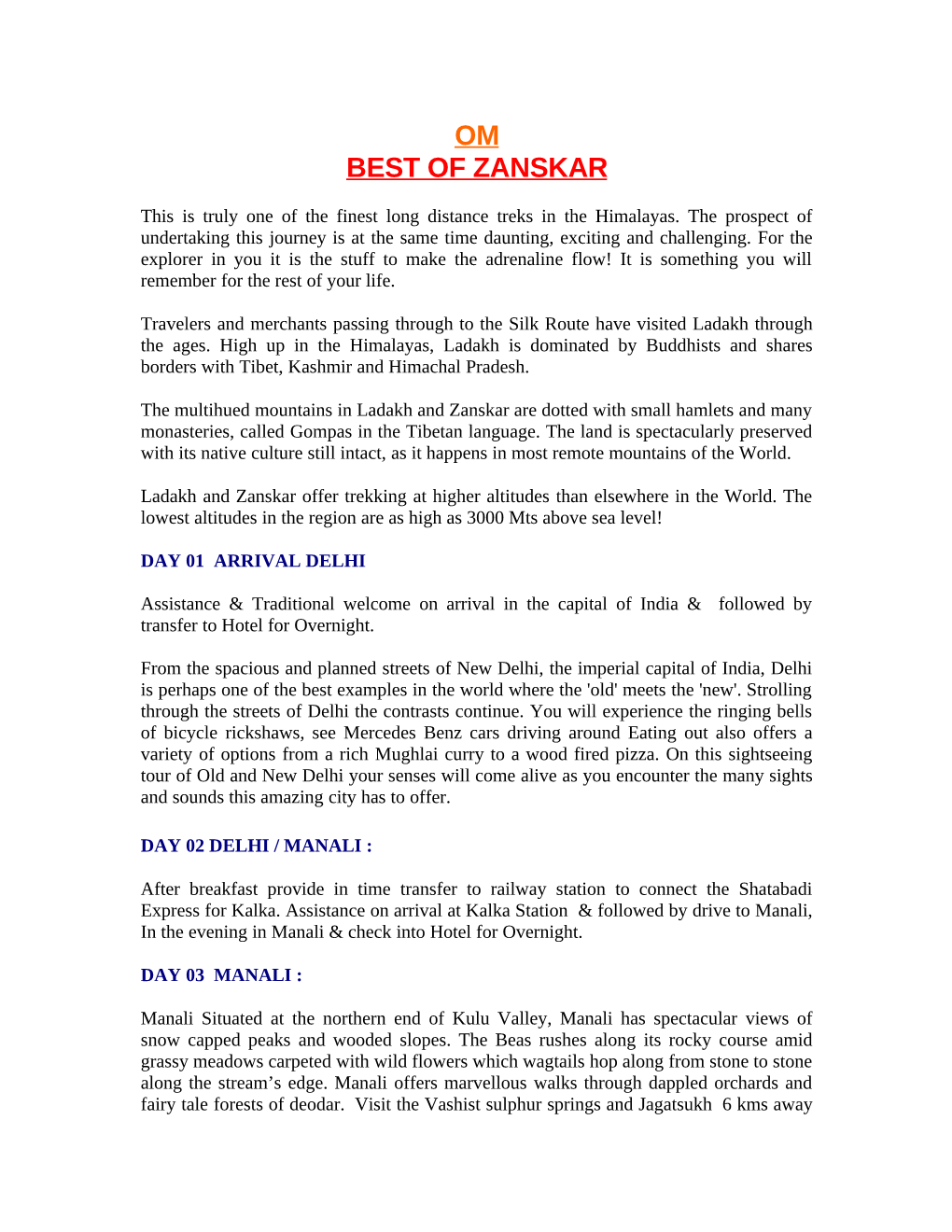 Om Best of Zanskar