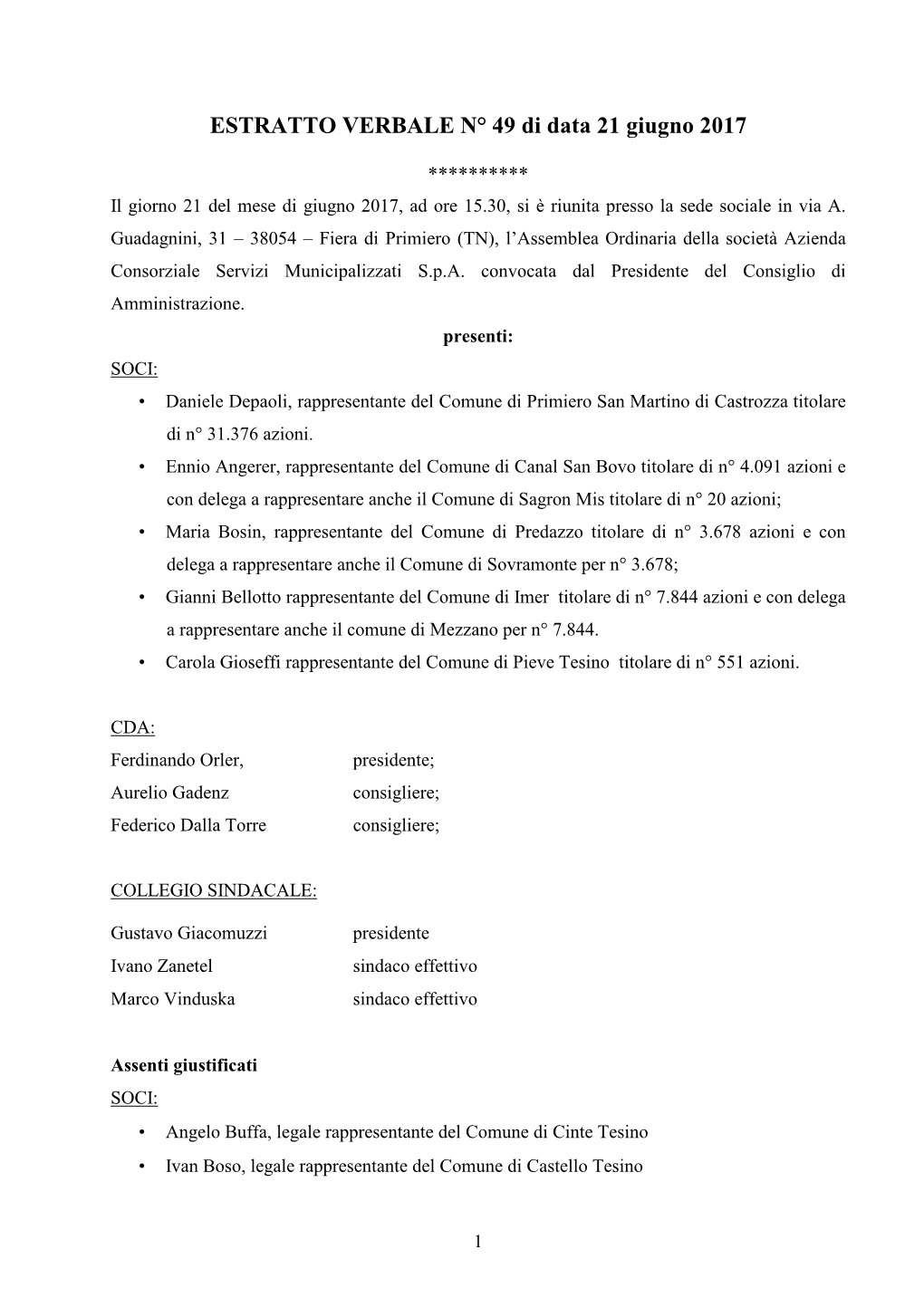 Estratto 49 Assembl Verbale Nomina CDA 21-06-17