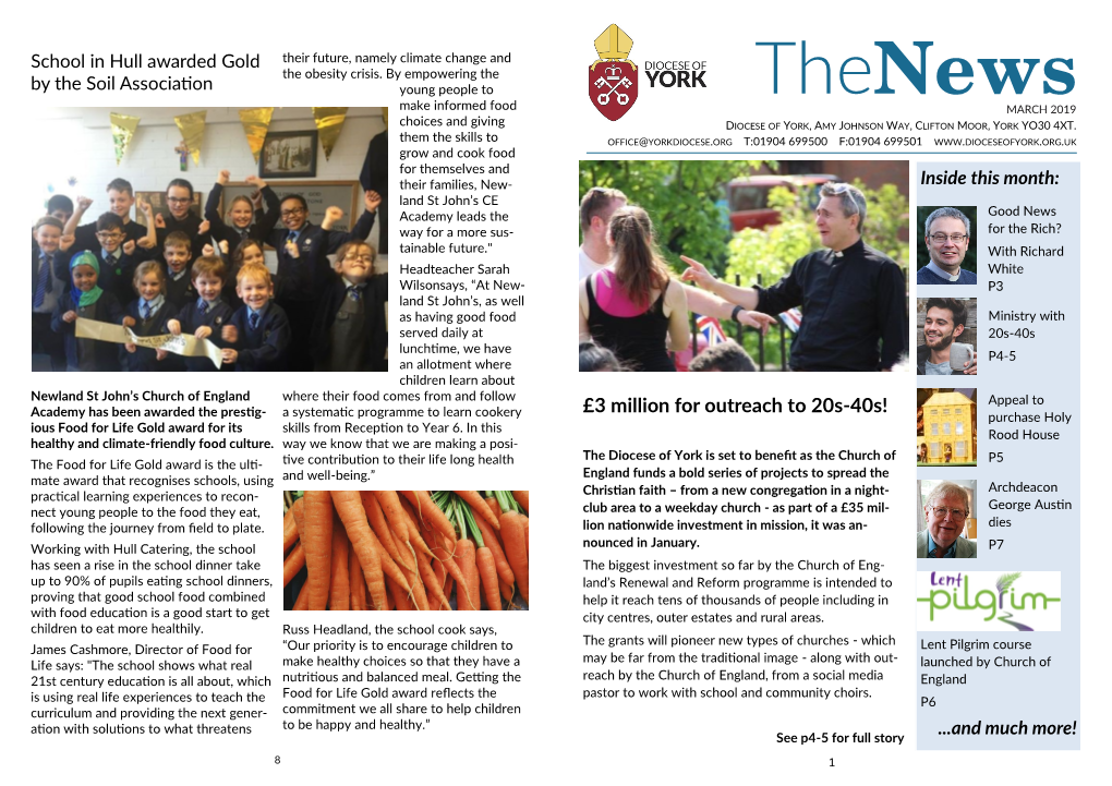 Thenews Make Informed Food MARCH 2019 Choices and Giving DIOCESE of YORK, AMY JOHNSON WAY, CLIFTON MOOR, YORK YO30 4XT