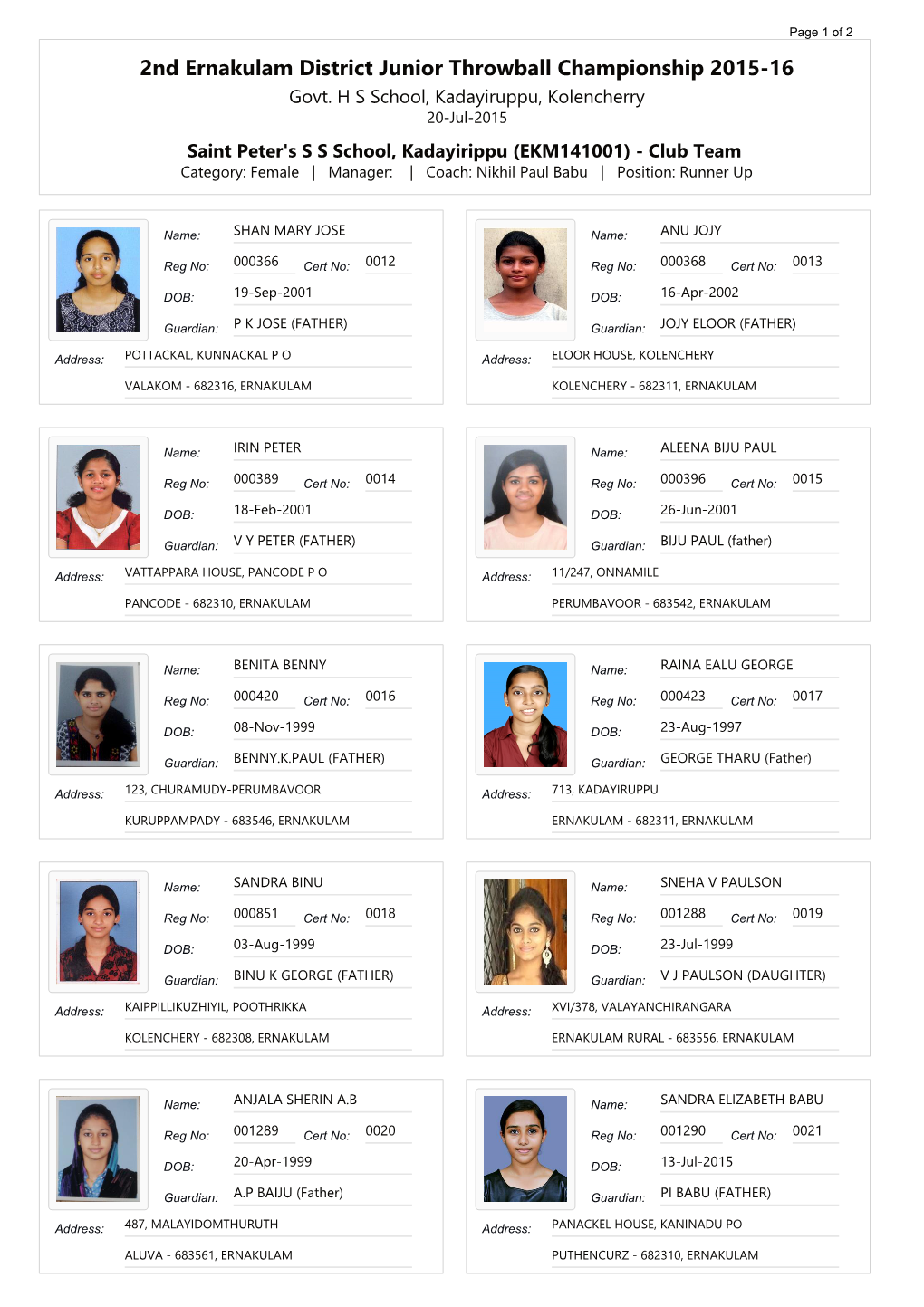 2Nd Ernakulam District Junior Throwball Championship 2015-16 Govt