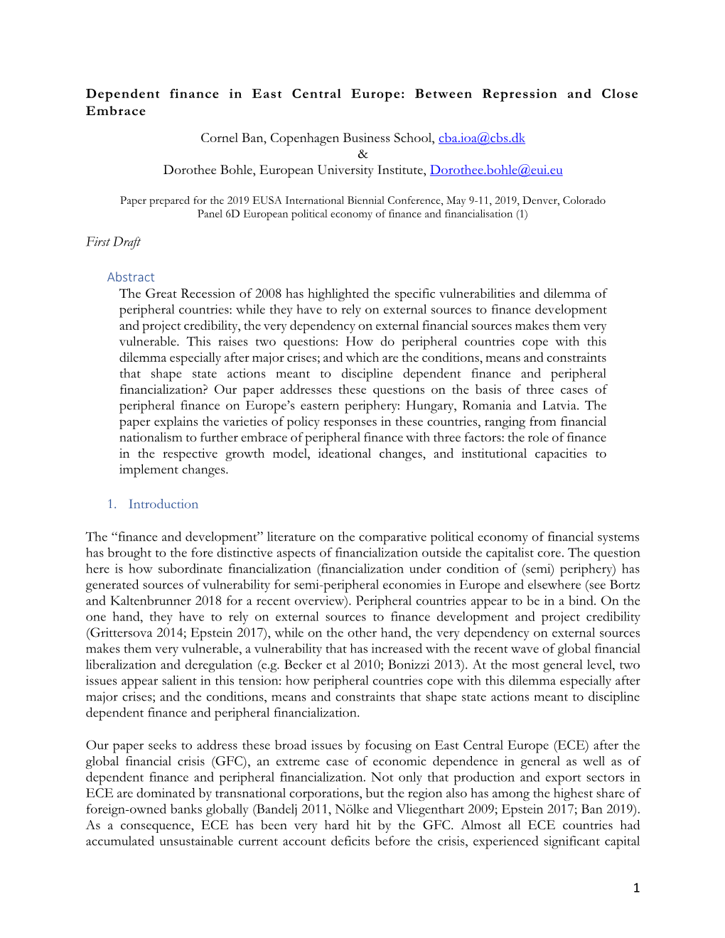 1 Dependent Finance in East Central Europe